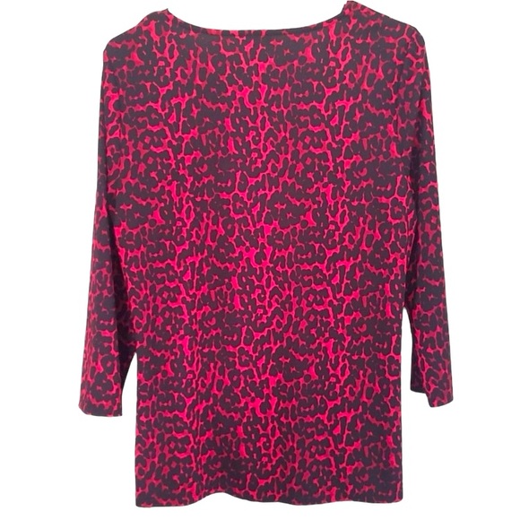 TALBOTS Animal Print Faux Wrap with Side Ruching V-Neck 3/4 Sleeve Top size M - Picture 4 of 9